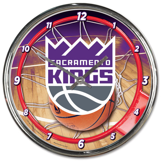 Sacramento Kings Clock Round Wall Style Chrome