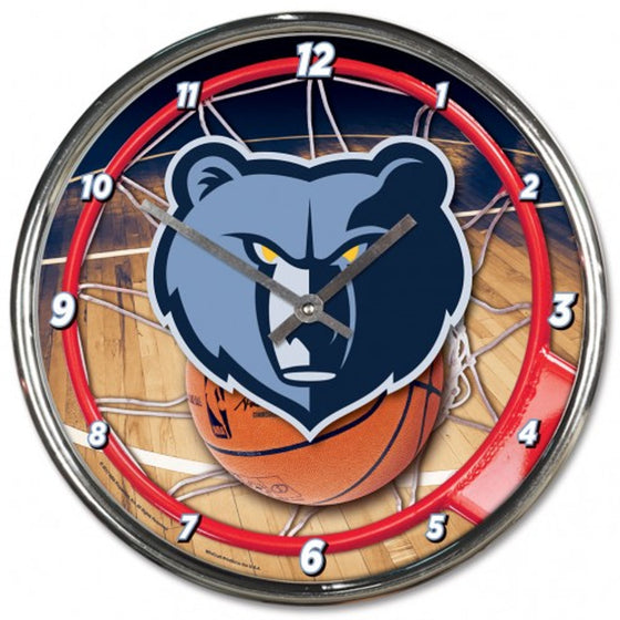 Memphis Grizzlies Clock Round Wall Style Chrome