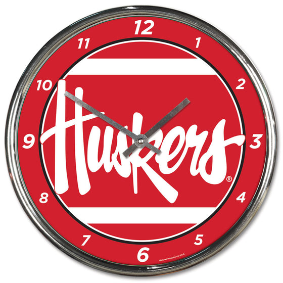 Nebraska Cornhuskers Round Chrome Wall Clock (CDG)