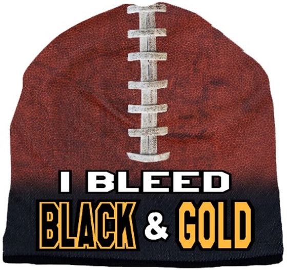 I Bleed Beanie - Sublimated Football - Black and Gold (CDG)