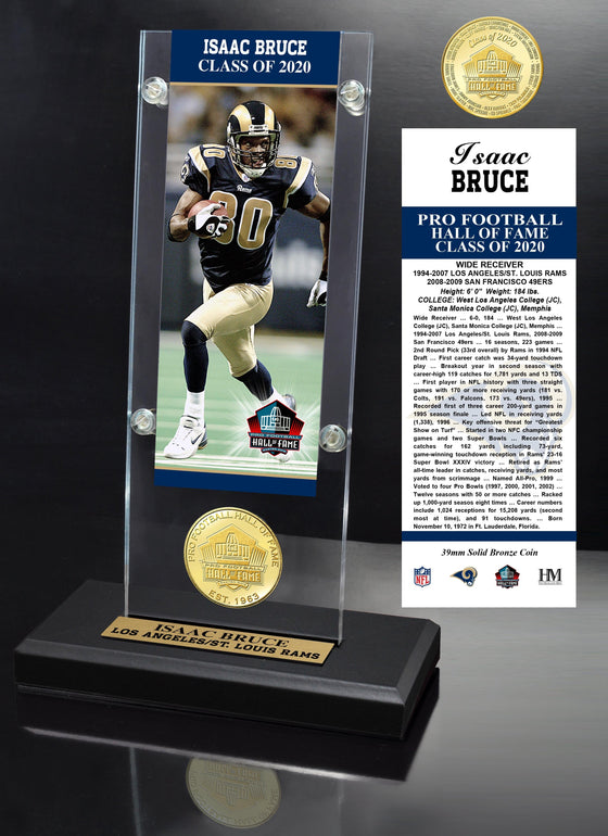 Isaac Bruce HOF Bronze Coin Ticket Acrylic