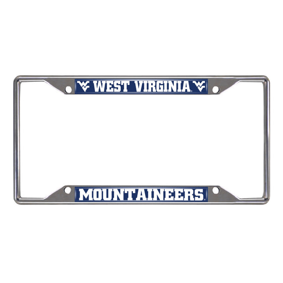 West Virginia Mountaineers Chrome Metal License Plate Frame, 6.25in x 12.25in