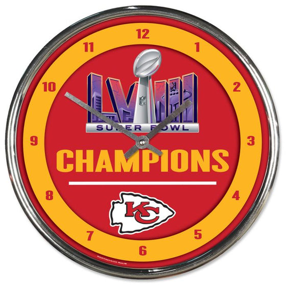 SUPER BOWL CHAMPIONS KANSAS CITY CHIEFS CHROME CLOCK - 757 Sports Collectibles