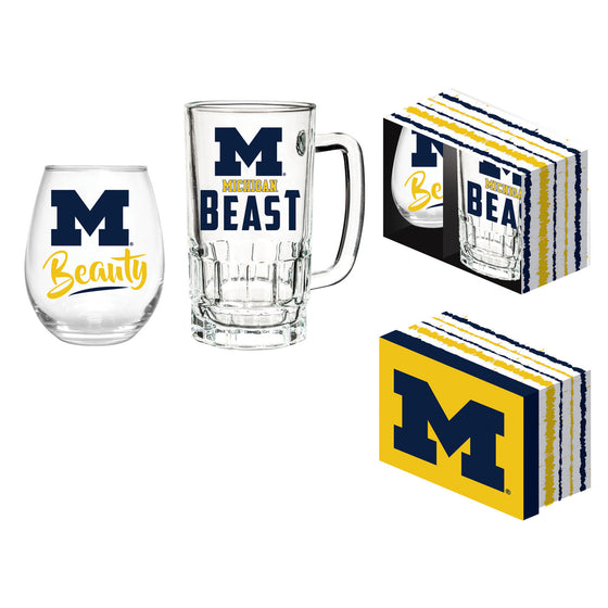 Michigan Wolverines Drink Set Boxed 17oz Stemless Wine and 16oz Tankard