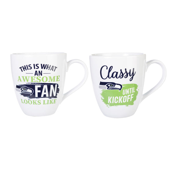 Seattle Seahawks Coffee Mug 17oz Ceramic 2 Piece Set with Gift Box