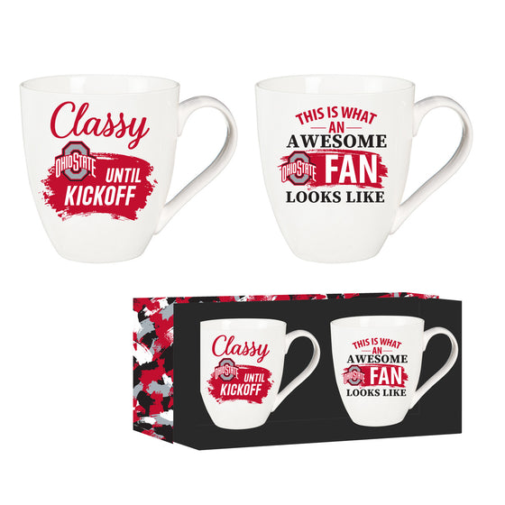 Ohio State Buckeyes Coffee Mug 17oz Ceramic 2 Piece Set with Gift Box