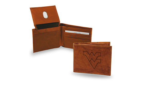 West Virginia Mountaineers Wallet Embossed Billfold Pecan Cowhide - Special Order