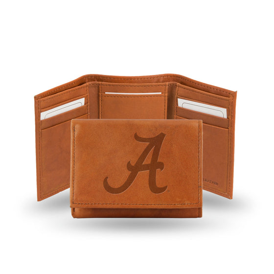 Alabama Crimson Tide Wallet Embossed Trifold Pecan Cowhide - Special Order