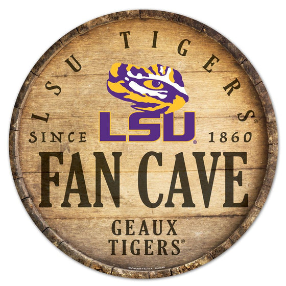 LSU Tigers Sign Wood 14 Inch Round Barrel Top Design