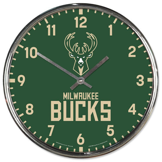 Milwaukee Bucks Clock Round Wall Style Chrome