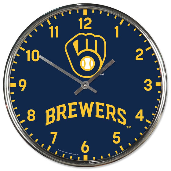 Milwaukee Brewers Clock Round Wall Style Chrome