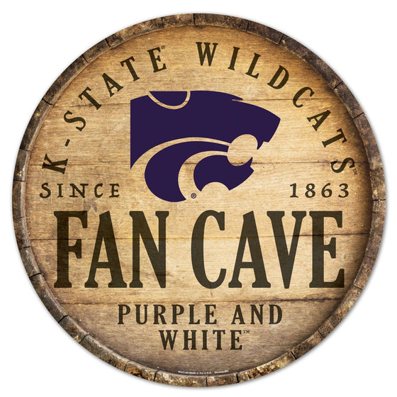 Kansas State Wildcats Sign Wood 14 Inch Round Barrel Top Design - Special Order