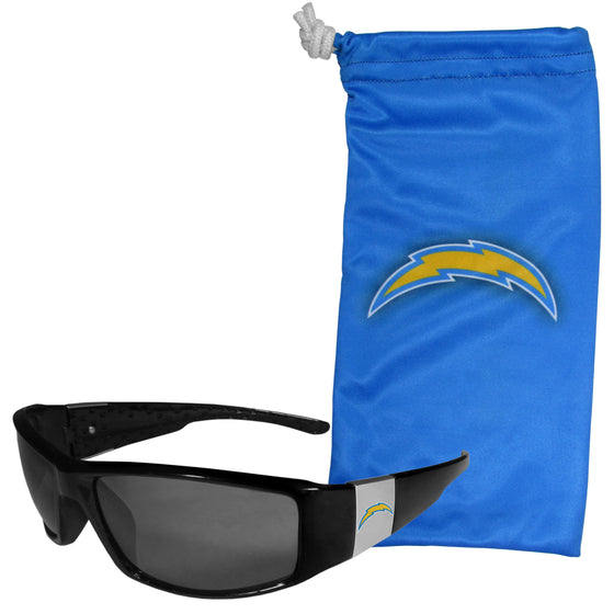 Los Angeles Chargers Chrome Wrap Sunglasses and Bag