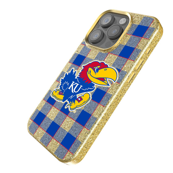 Kansas Jayhawks Plaid Bling Phone Case-1