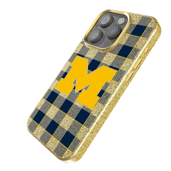 Michigan Wolverines Plaid Bling Phone Case-1