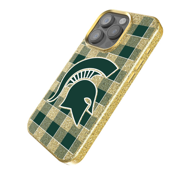 Michigan State Spartans Plaid Bling Phone Case-1