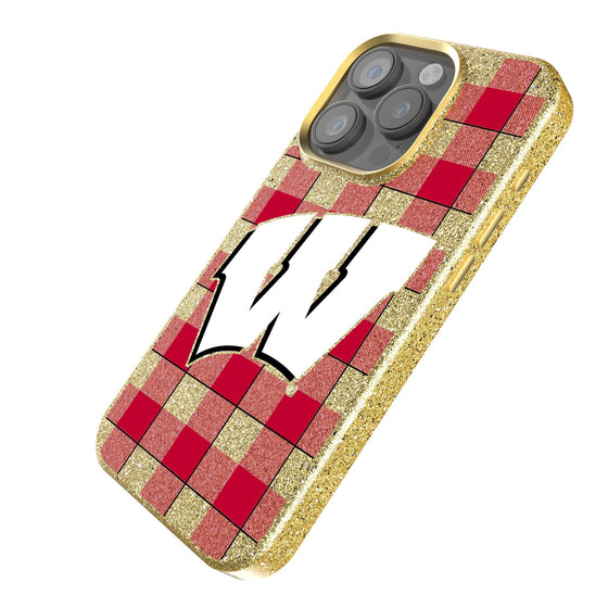 Wisconsin Badgers Plaid Bling Phone Case-1