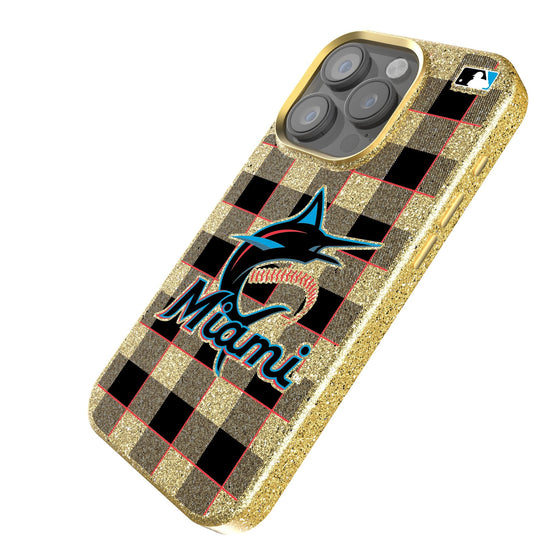 Miami Marlins Plaid Bling Phone Case-1