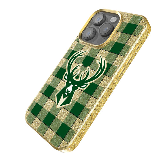 Milwaukee Bucks Plaid Bling Phone Case-1