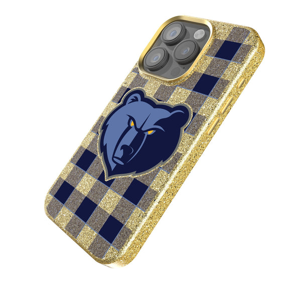 Memphis Grizzlies Plaid Bling Phone Case-1