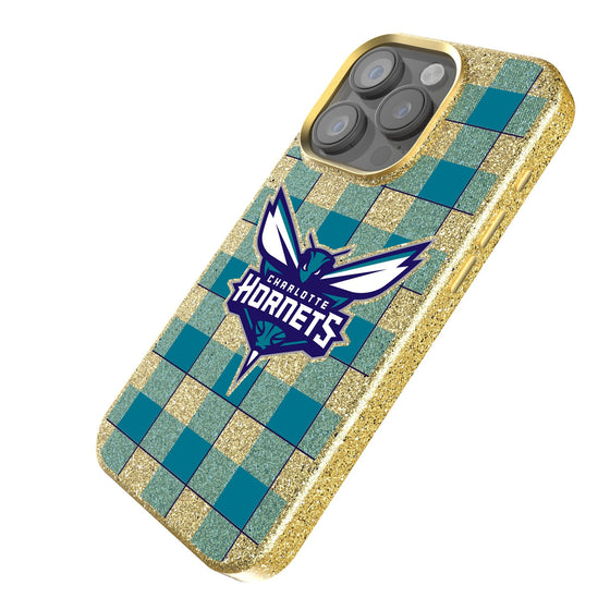 Charlotte Hornets Plaid Bling Phone Case-1