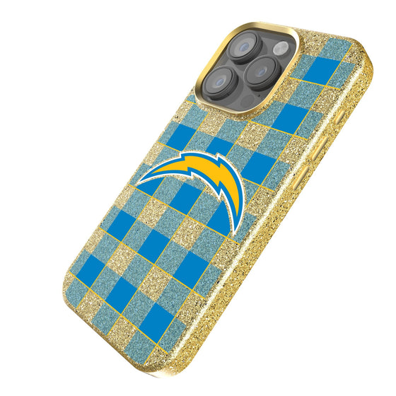 Los Angeles Chargers Plaid Bling Phone Case-1