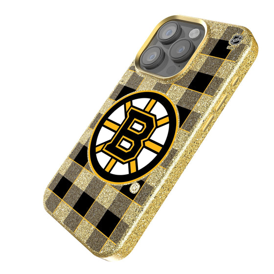 Boston Bruins Plaid Bling Phone Case-1