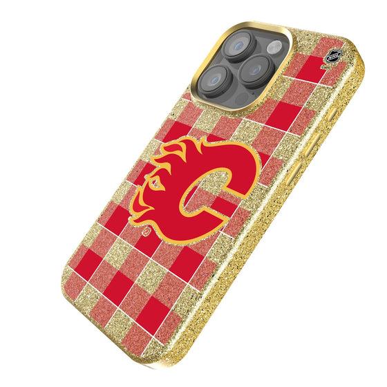 Calgary Flames Plaid Bling Phone Case-1