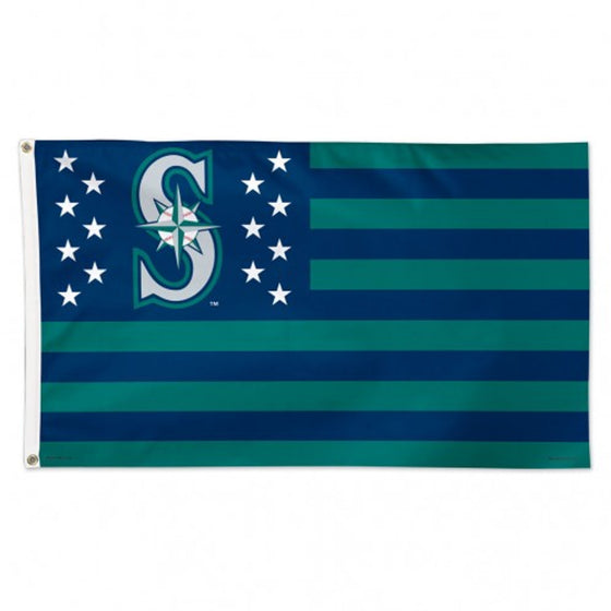 Seattle Mariners Flag 3x5 Deluxe Style Stars and Stripes Design - Special Order