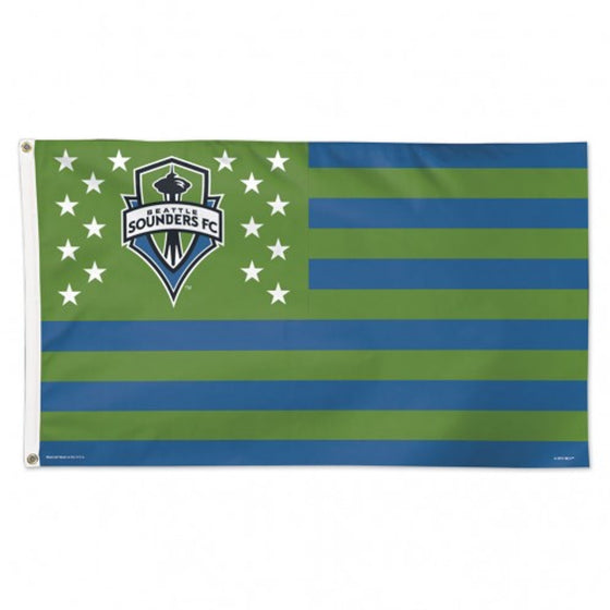 Seattle Sounders Flag 3x5 Deluxe Style Stars and Stripes Design - Special Order