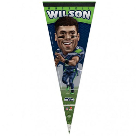 Seattle Seahawks Pennant 12x30 Premium Style Russell Wilson Caricature Design - Special Order