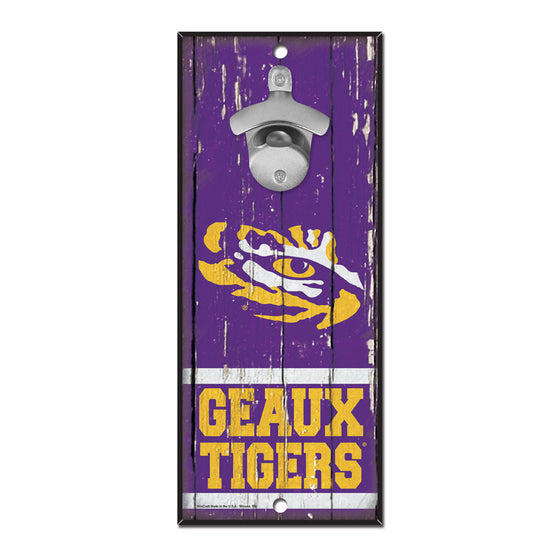 LSU Tigers Sign Wood 5x11 Bottle Opener