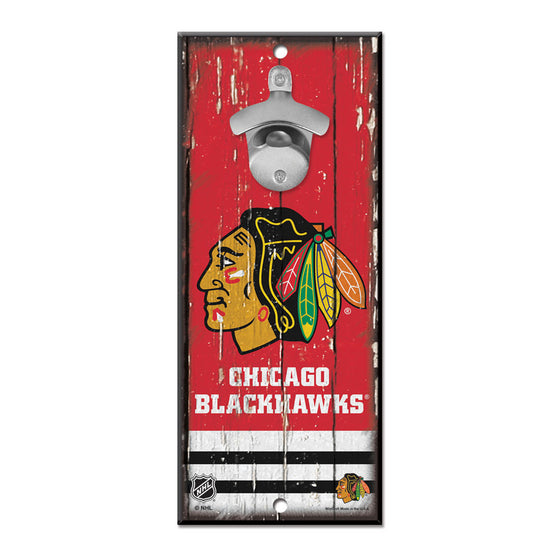 Chicago Blackhawks Sign Wood 5x11 Bottle Opener - Special Order