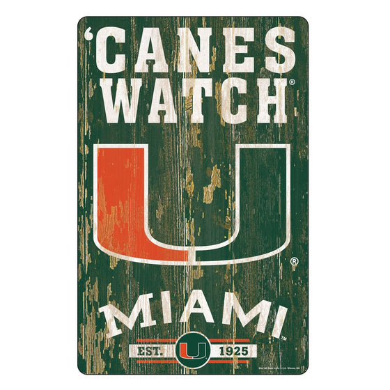 Miami Hurricanes Sign 11x17 Wood Slogan Design