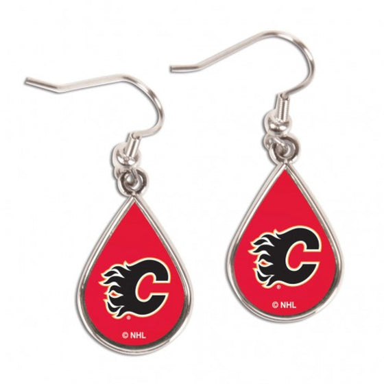 Calgary Flames Earrings Tear Drop Style (CDG)