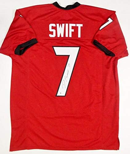 D'Andre Swift Autographed Red College Style Jersey- Beckett W Auth *7