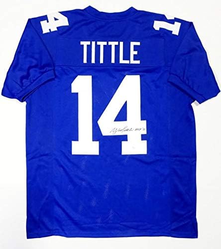 Y.A. Tittle Autographed Blue Pro Style Jersey W/HOF- JSA W Authenticated *M4