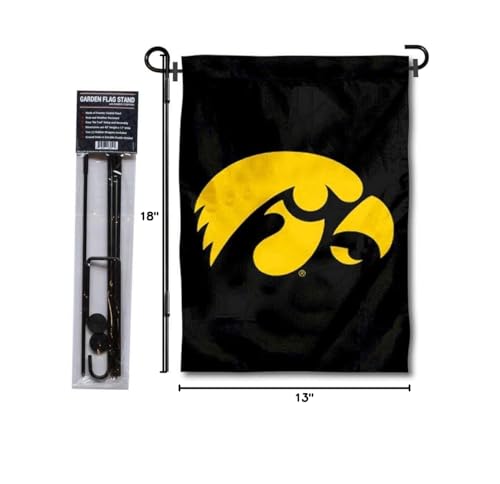 College Flags & Banners Co. Iowa Hawkeyes Black Yard Flag and Pole Holder Set, Color- Black