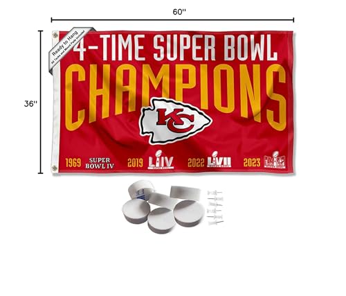 Kansas City Chiefs 4 Time Super Bowl Champions Banner and Tapestry Wall Tack Pads