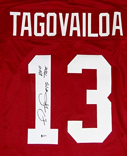 Tua Tagovailoa Signed Red College Style Jersey w/Roll Tide - Beckett W Auth *1