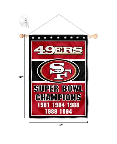 San Francisco 49ers 5 Time Champions Banner Window Wall Hanging Flag with Suction Cup