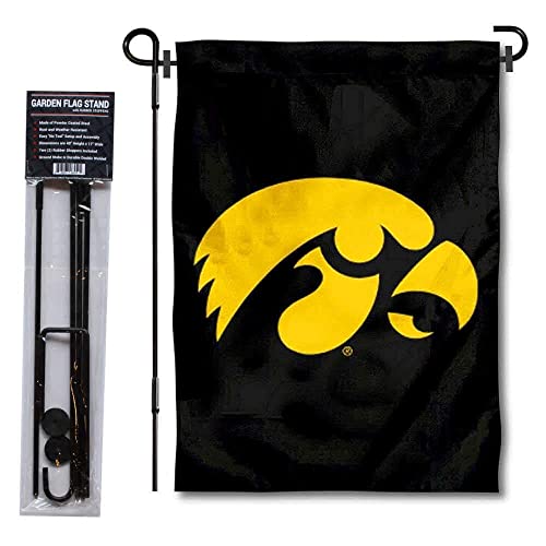 College Flags & Banners Co. Iowa Hawkeyes Black Yard Flag and Pole Holder Set, Color- Black