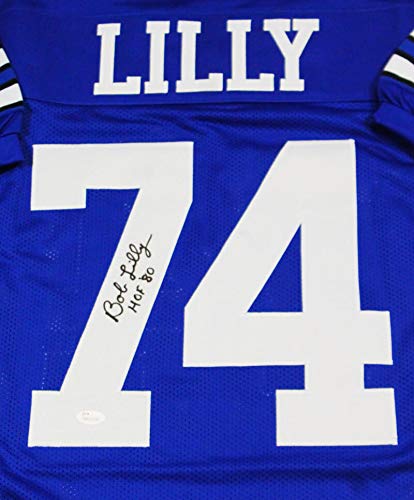 Bob Lilly Autographed Blue Pro Style Jersey w/HOF '80- JSA Witnessed Auth *7