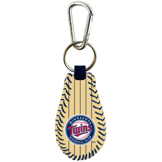 Minnesota Twins Keychain Classic Baseball Pinstripe Cream Leather Navy Thread CO