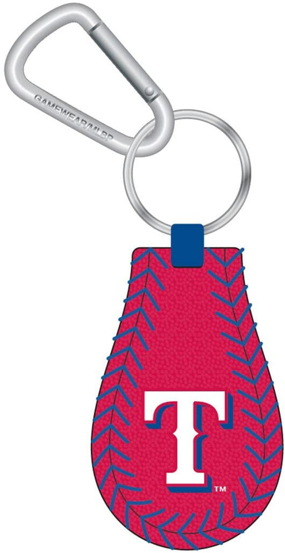 Texas Rangers Keychain Team Color Baseball Red Leather Blue Thread CO