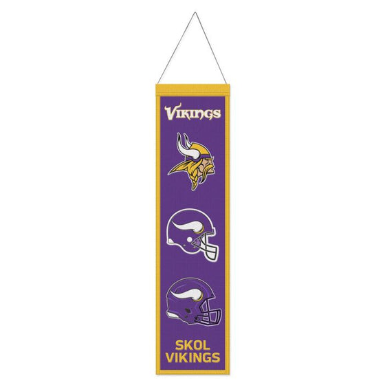 MINNESOTA VIKINGS WOOL BANNER 8" X 32" - 757 Sports Collectibles