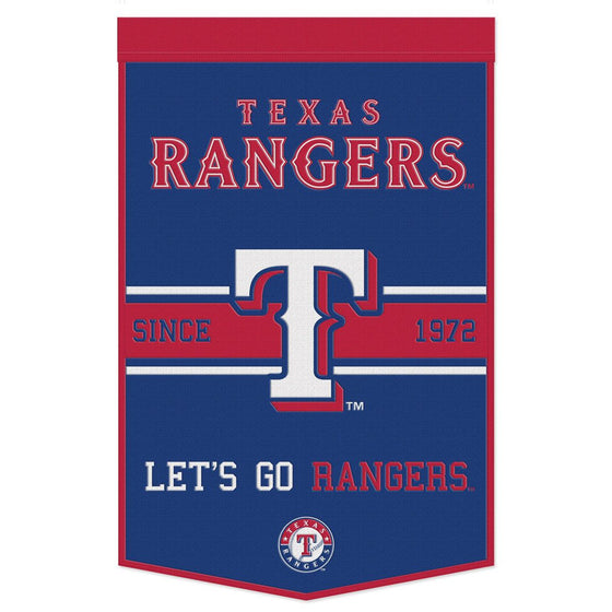 Texas Rangers Banner Wool 24x38 Dynasty Slogan Design - Special Order