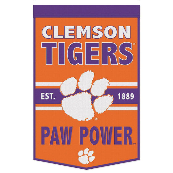 Clemson Tigers Banner Wool 24x38 Dynasty Slogan Design - Special Order