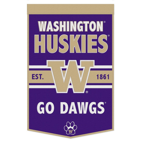 Washington Huskies Banner Wool 24x38 Dynasty Slogan Design - Special Order