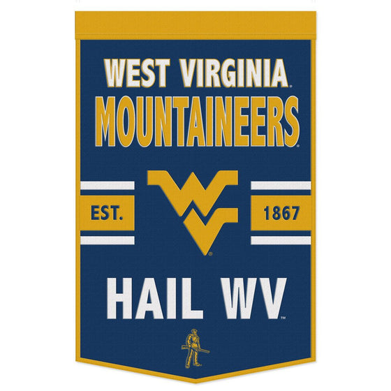 West Virginia Mountaineers Banner Wool 24x38 Dynasty Slogan Design - Special Order